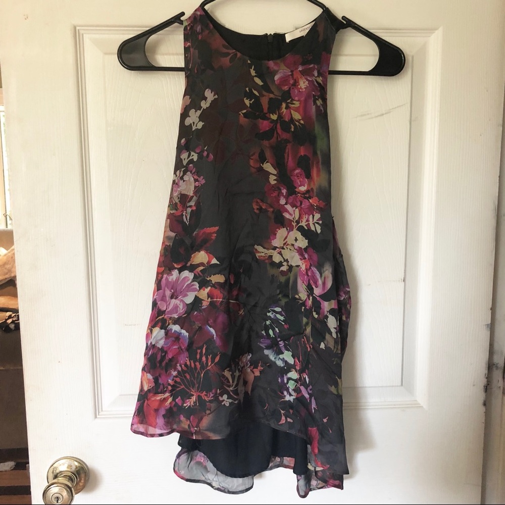 Sheer floral lavender brown tank top